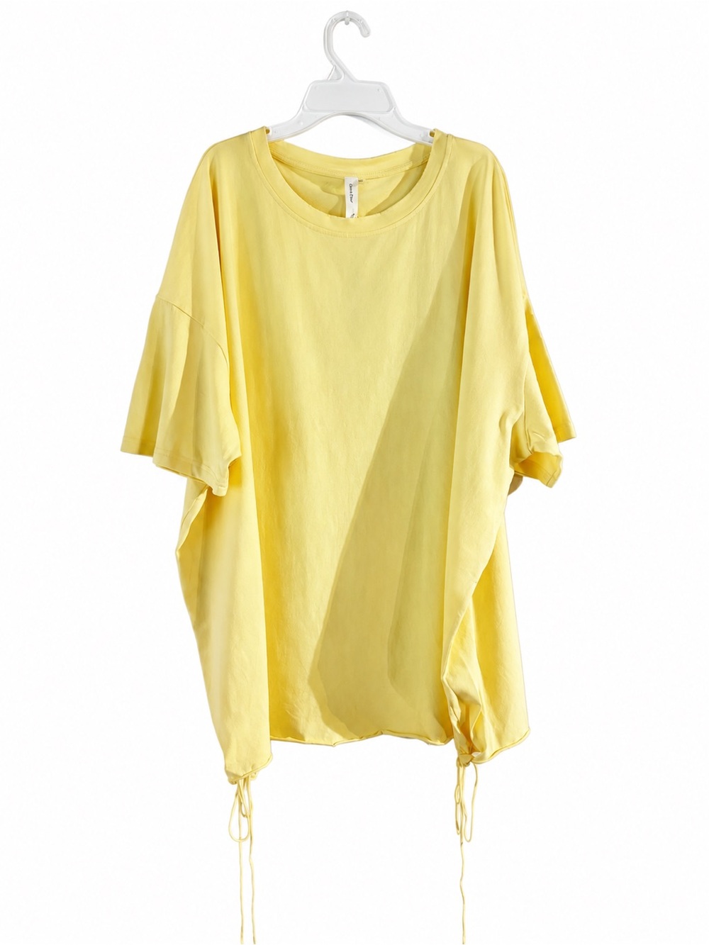 NWT DAVI & DANI Butter Yellow Oversized Side Tie Boho Crew Tee L